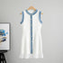 Summer French Youthful-Looking Stitching Contrast Color Frayed Waist Slimming Pleated Vest Dress  DestGlow