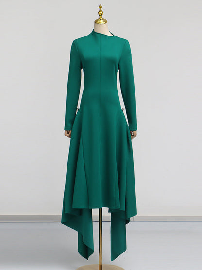 Simple Solid Color Dress Spring High Grade Waist Slimming Irregular Asymmetric Dress Women by Ragazza