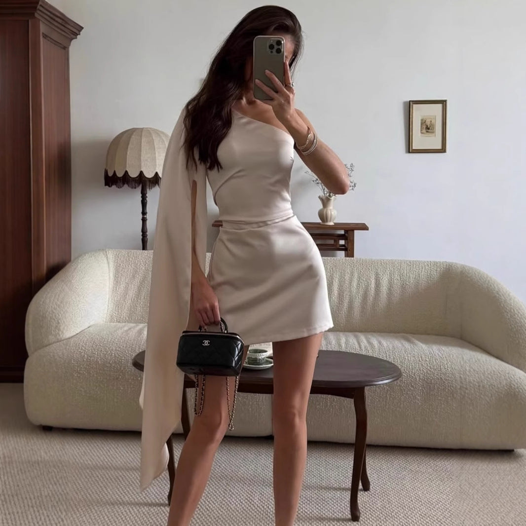 Women Clothing Summer Shoulder Collar Sexy Slim Fit Floating Sleeved Sheath Dress by Ragazza