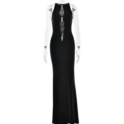Elegant Hollow Out Cutout out Ladies Dress Sexy Sleeveless Metal Hardware Embellished Slim Fit Fishtail by Ragazza
