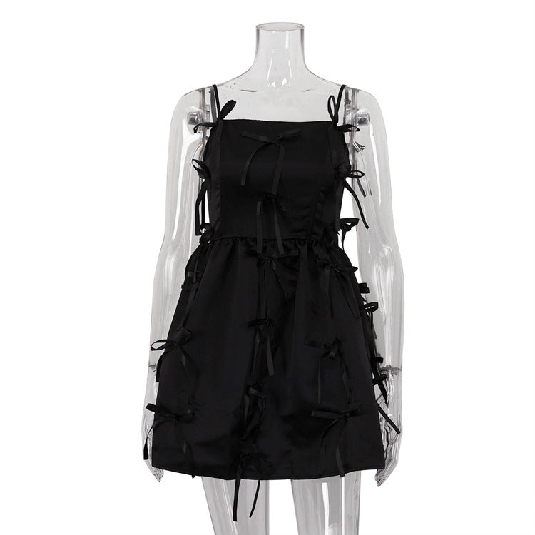Sexy Backless off Neck Sleeveless Suspender Stitching Design Bow A line Dress Women by Ragazza