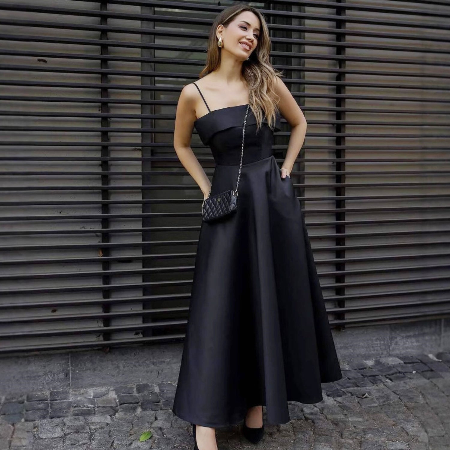 Summer French Retro Elegant Satin Strap Evening Dress by Ragazza