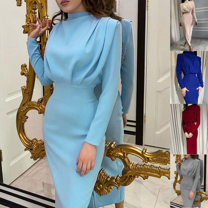 Autumn Waist-Controlled Western Solid Color Long Sleeve Dress by Ragazza