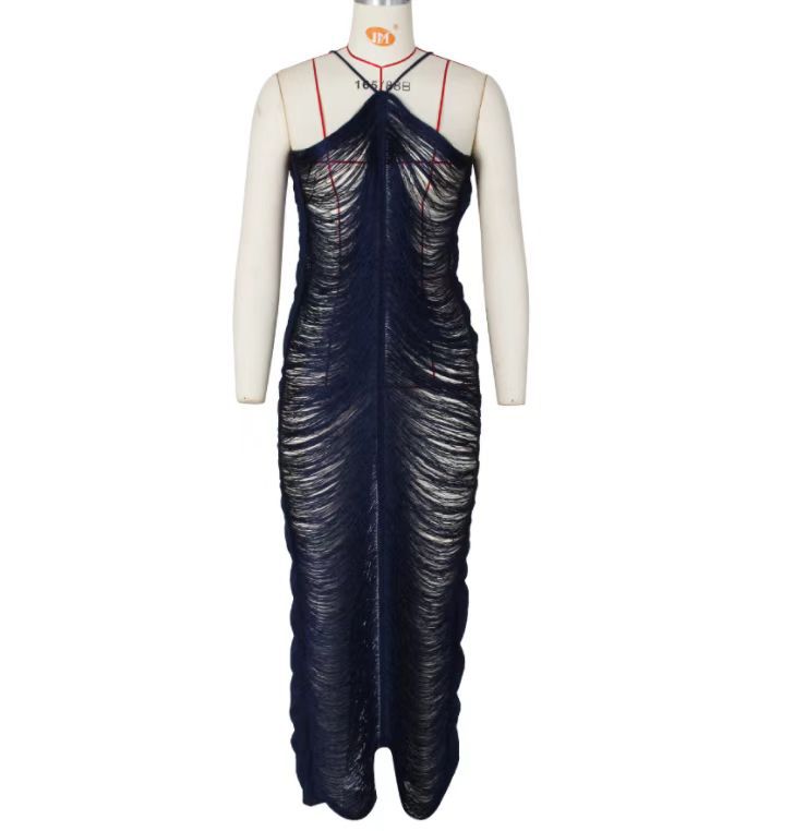 Women Tassel Back Slit Halter Dress  DestGlow