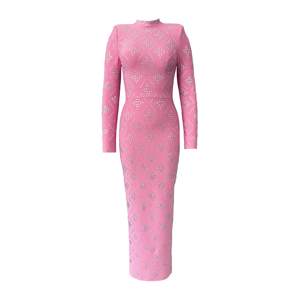 Long Sleeve Slim Heavy Embroidery Drilling Bandage One Piece Dress The Dinner Party Formal Dress by Ragazza