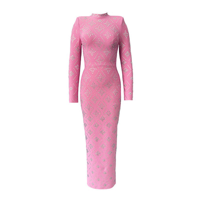 Long Sleeve Slim Heavy Embroidery Drilling Bandage One Piece Dress The Dinner Party Formal Dress by Ragazza