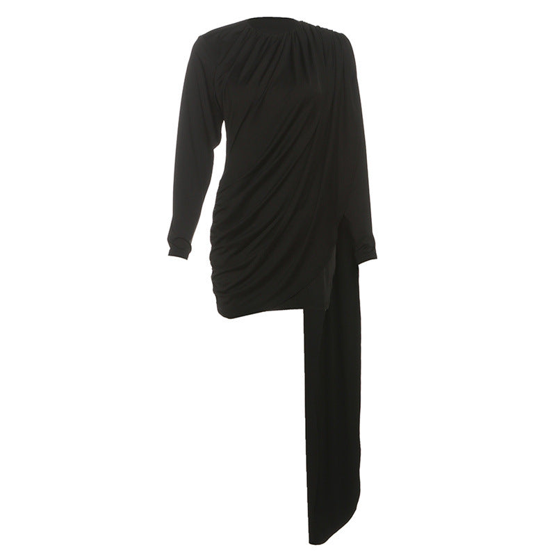 Fall Women Clothing round Neck Long Sleeve All Match Sheath Ribbon Dress Women by Ragazza