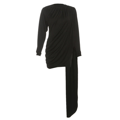 Fall Women Clothing round Neck Long Sleeve All Match Sheath Ribbon Dress Women by Ragazza