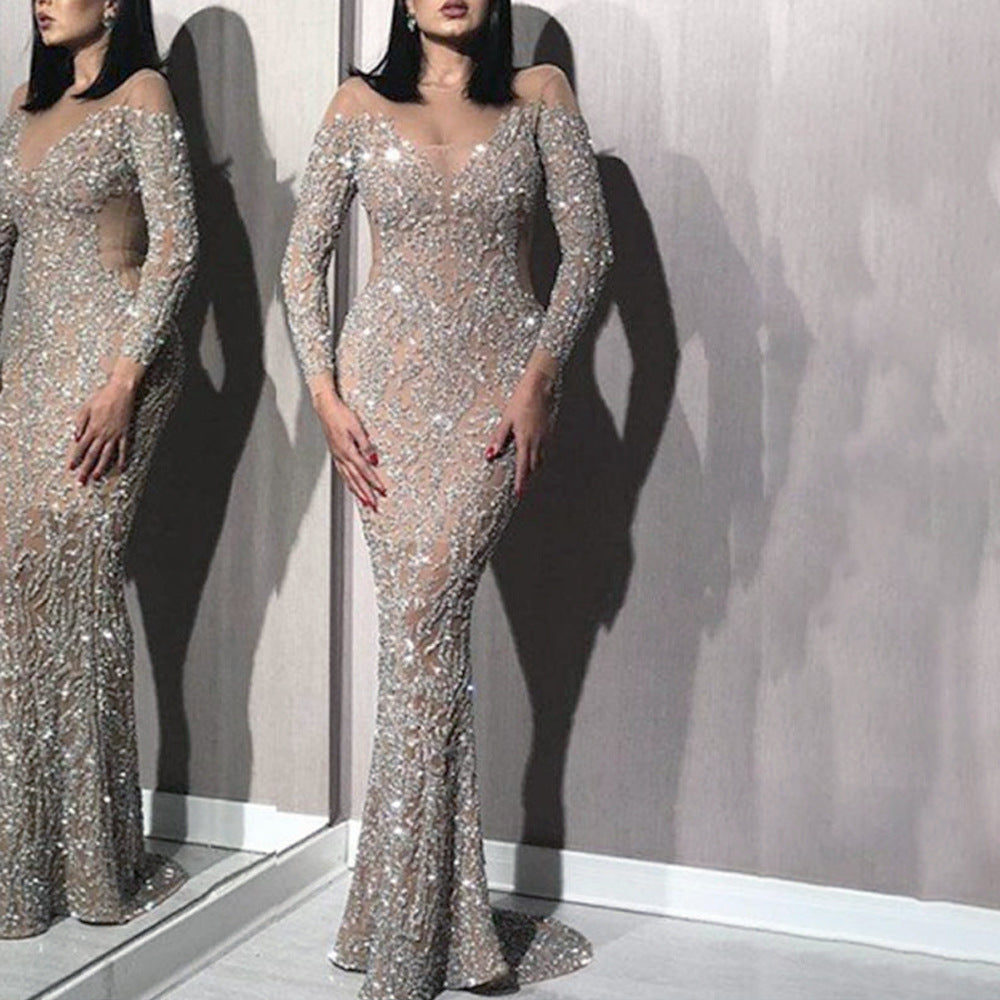 Spring Women Clothing Bronzing Long Sleeve Slim Sexy Dress Cocktail Evening Dress by Ragazza