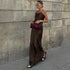 Sexy Long Suspender Dress Women Satin Drape Lace up off Shoulder Sleeveless High Waist Dress by Ragazza