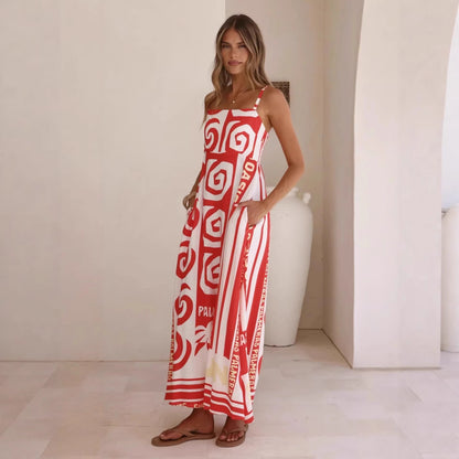Summer Geometric Abstract Print Vacation Large Swing Cami Dress Women Dress by Ragazza