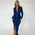 Metallic Coated Fabric Dress Sexy Glossy V neck Long Sleeve Stitching Ruffle Hip Leather Dress by Ragazza