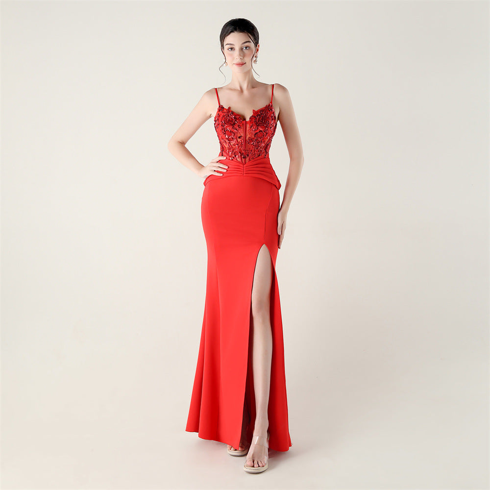 Satin Cloth Applique Bead Tube Boning Corset Waist Tight Folding Craft Evening Dress Strapless Sexy Dinner Social by Ragazza