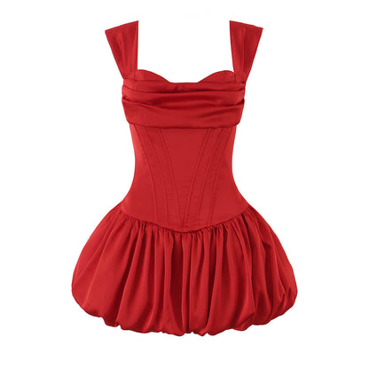 Women Clothing Fashionable Elegant Slim off Shoulder Boning Corset Waist Bud Puff Short Dress  DestGlow