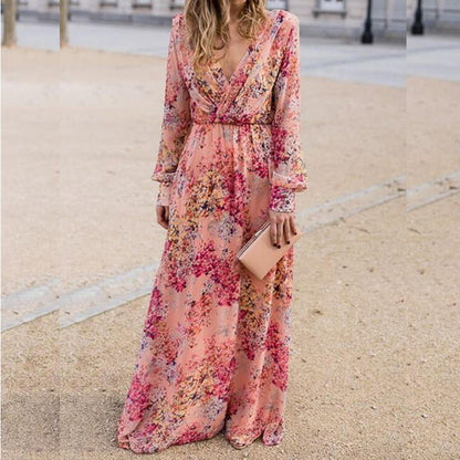 Summer Women Dress Bottoming Dress Sexy Collar Lace Printing Waist Controlled Large Hem Dress  DestGlow
