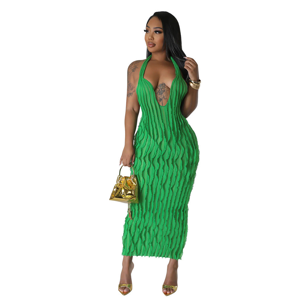 Halter Backless Sexy V Neck Dress Maxi Dress Women by Ragazza