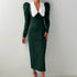 Spring Color Contrast Cardigan Sheath Dress Women Doll Collar Long Sleeve High Waist French Dress by Ragazza
