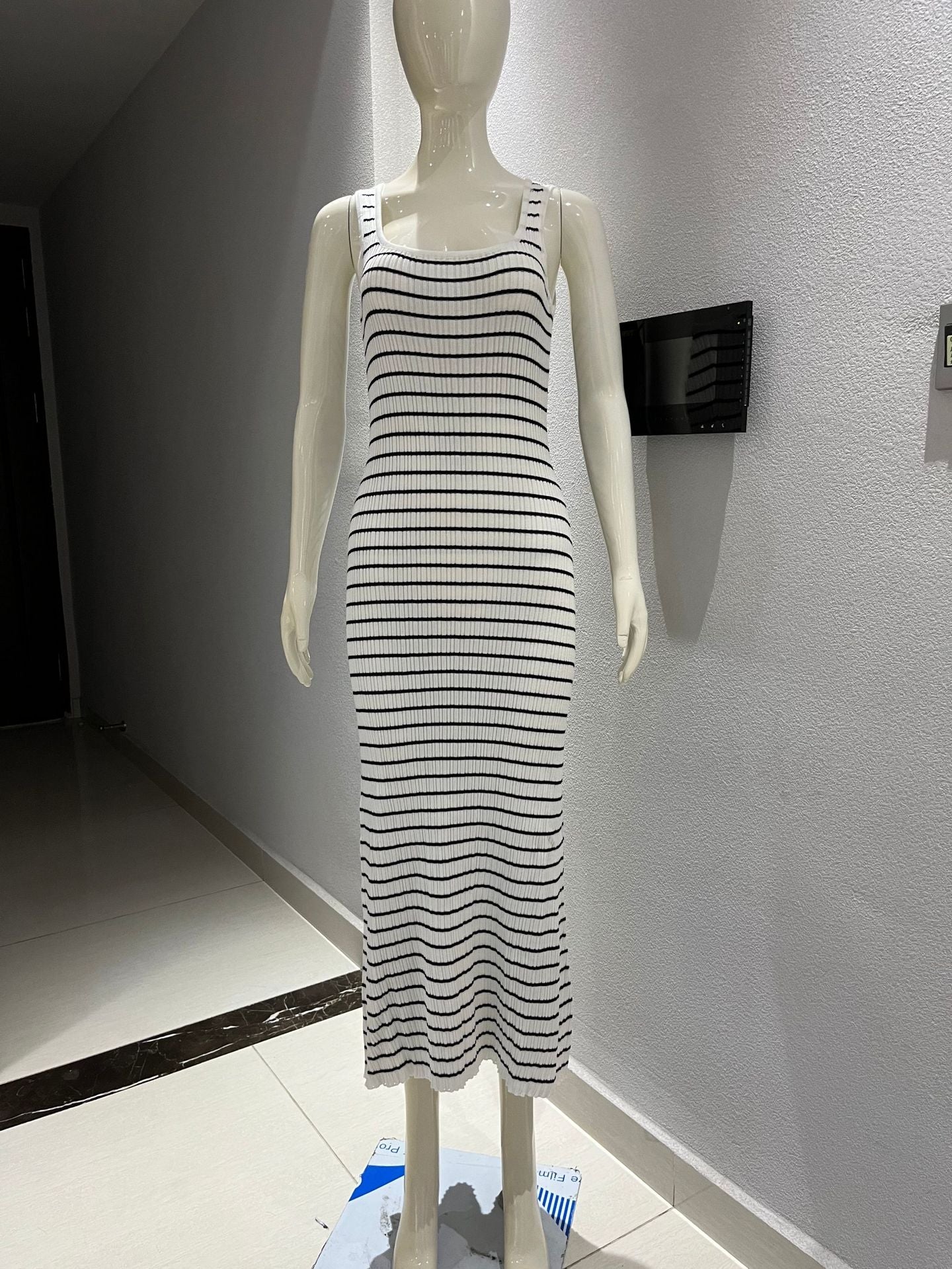 Striped Vest Contrast Color Beach Vacation Sexy Dress Knitted Sunken Stripe Maxi Dress Summer Women by Ragazza