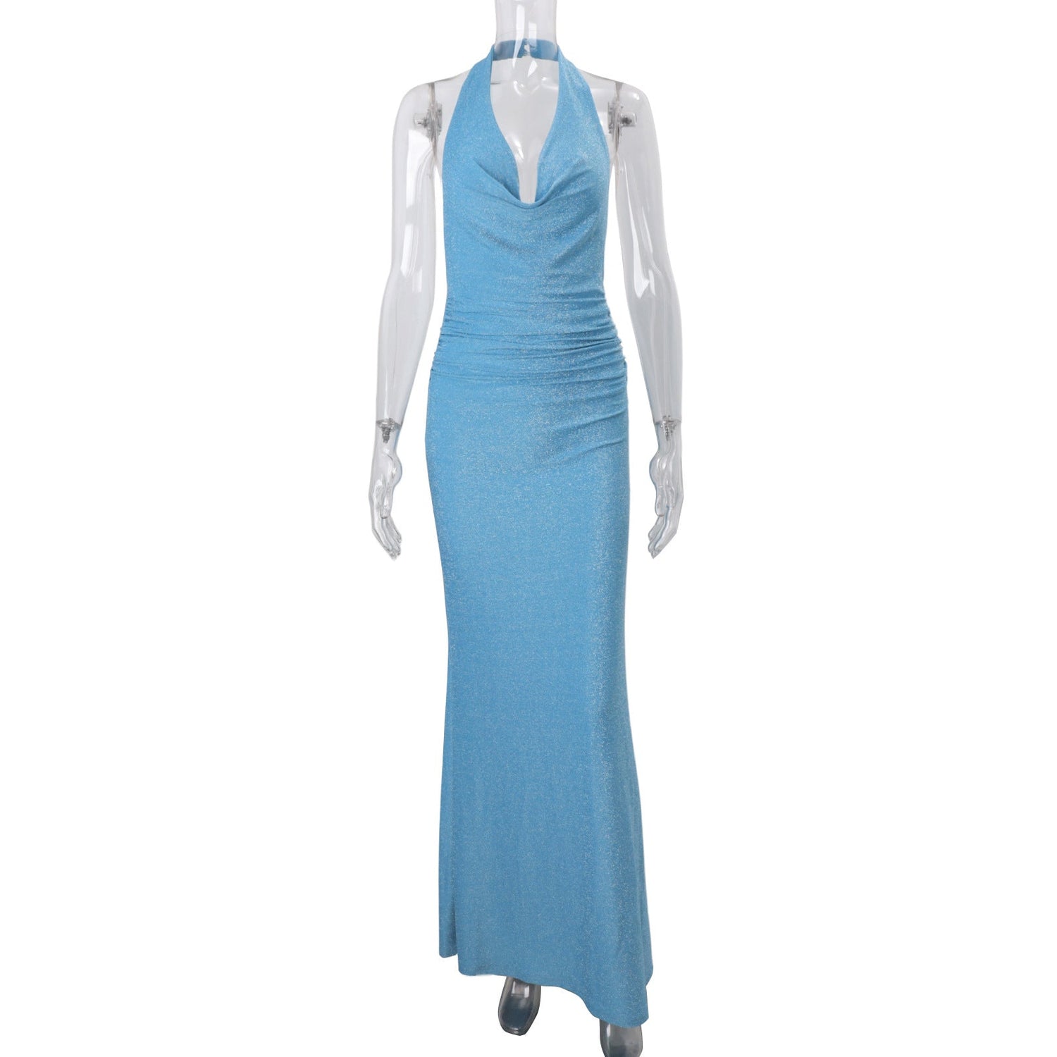Fall Women Clothing Sexy Backless Halter Swing Collar Solid Color High Waist Slim Hip Long Dress by Ragazza