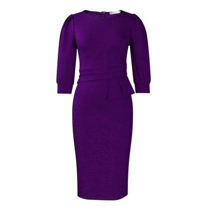 Solid Color round Neck Office Office Hip Dress by Ragazza