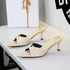 Sexy Lace Metal Buckle Open Toe Pointed Slip on Stiletto Heel Outdoor Slippers Women  DestGlow