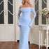 Mesh See through Long Sleeved Dress Sexy Backless off Shoulder Slim Ruffle Hip Maxi Dress by Ragazza