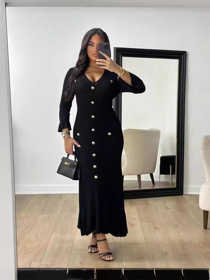 Fall Winter Long Slim Fit Slimming Knitted Long Sleeved Dress by Ragazza