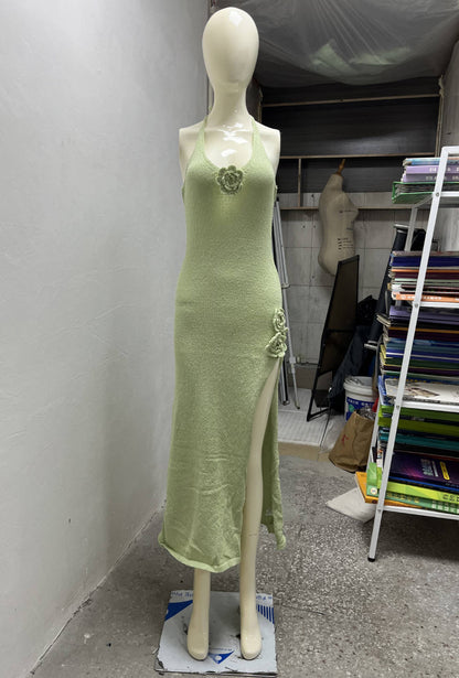 Deep V Plunge Neck Backless Dress Sexy High Split Cami Dress Beauty Back Knitted Dress by Ragazza