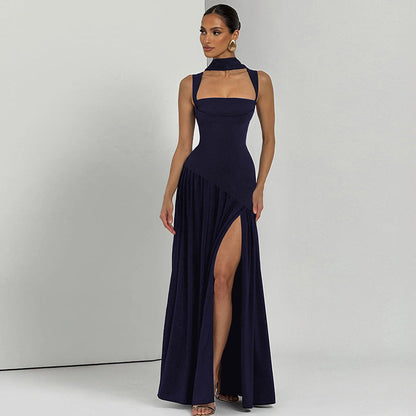 Women Clothing Winter Camisole Slim Solid Color Split Ribbon Dress Women by Ragazza