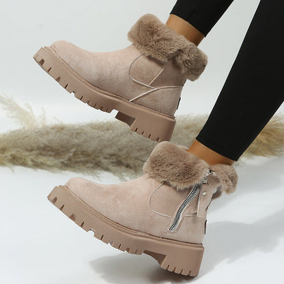 Snow Boots Women Trend Winter Mid Calf plus Velvet Thickening Thermal Cotton Shoes Faux Shearling Jacket Winter Women Boots  DestGlow
