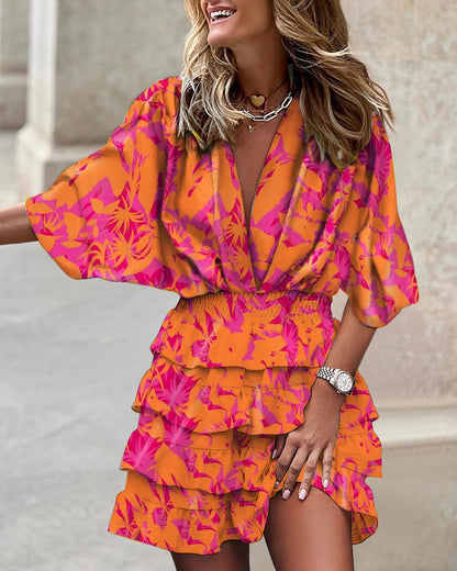 Women Batman Sleeve V Neck Irregular Hem Dress by Ragazza