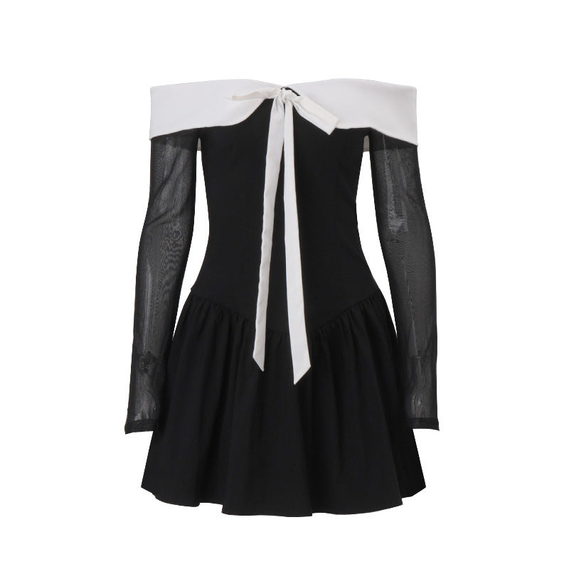 Autumn College Cute Bow Dress Sweet Spicy Doll Collar Contrast Color by Ragazza