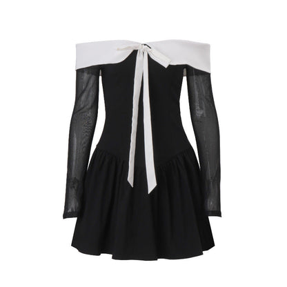 Autumn College Cute Bow Dress Sweet Spicy Doll Collar Contrast Color by Ragazza