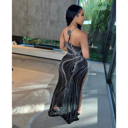 Summer Women Clothing Sexy Mesh Rhinestone Night Club Slip Dress Women by Ragazza