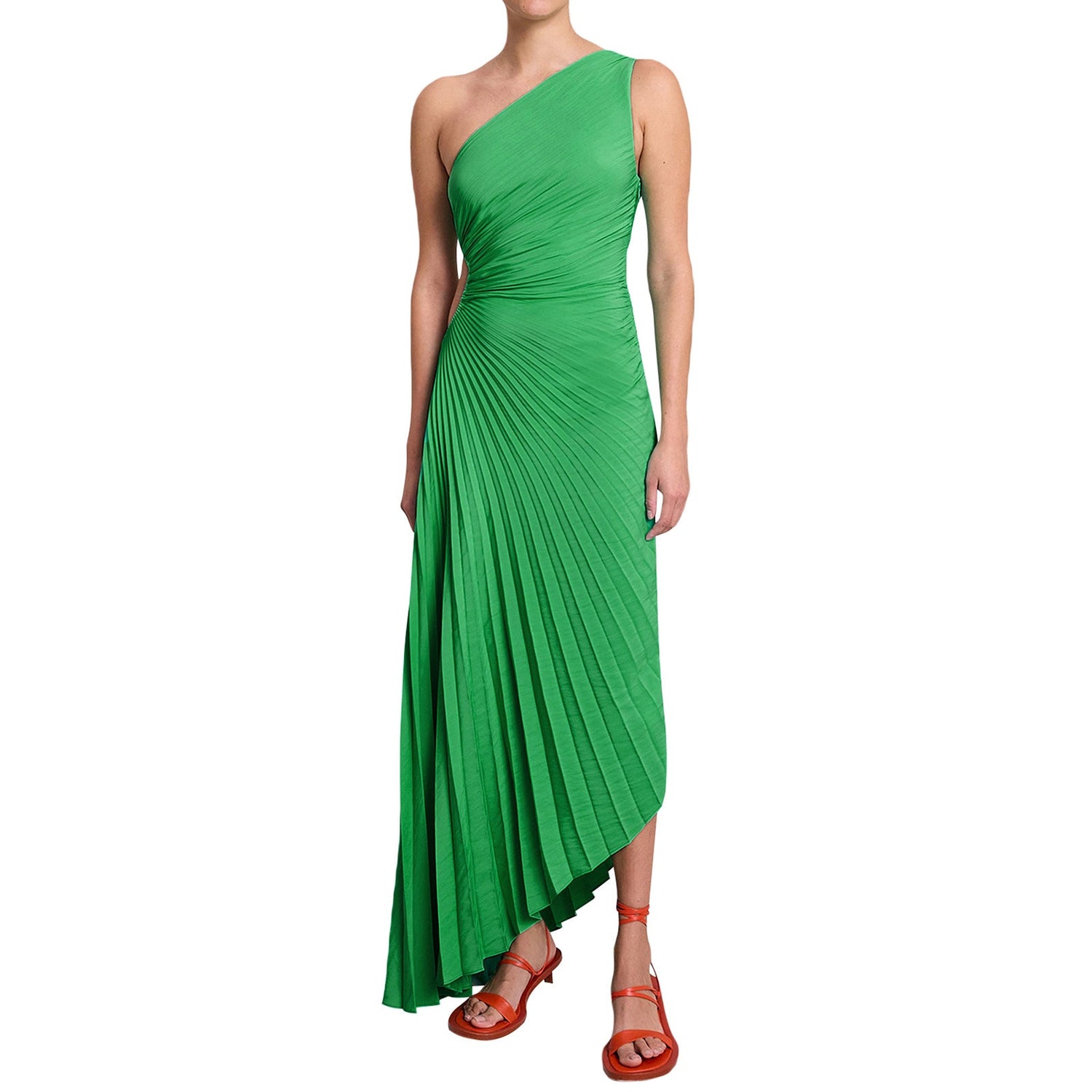 Women Clothing One Shoulder Diagonal Collar Pleated Hollow Out Cutout Dress by Ragazza