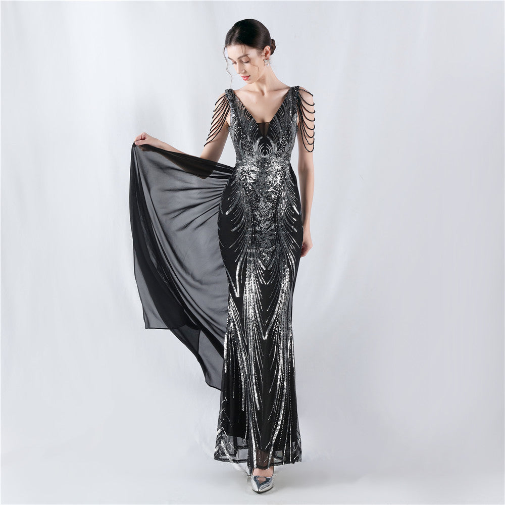 Dress Positioning Floral Sequin with Cloak Craft Beading High-End Evening Dress Annual Meeting Owner by Ragazza