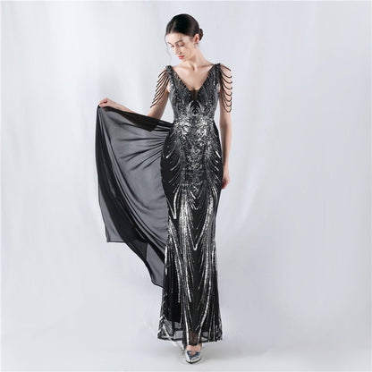 Dress Positioning Floral Sequin with Cloak Craft Beading High-End Evening Dress Annual Meeting Owner by Ragazza