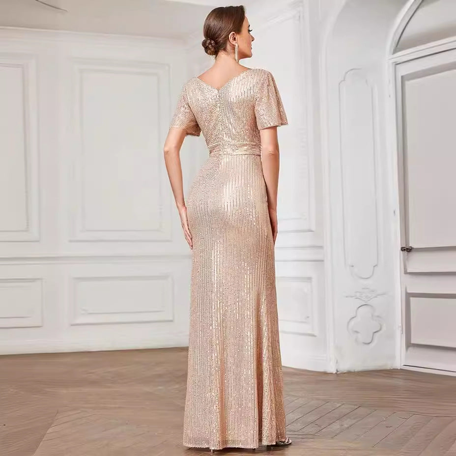 Sexy V Neck Sequ Floor Length Evening Dress Elegant Split Cocktail Party Party Dress by Ragazza