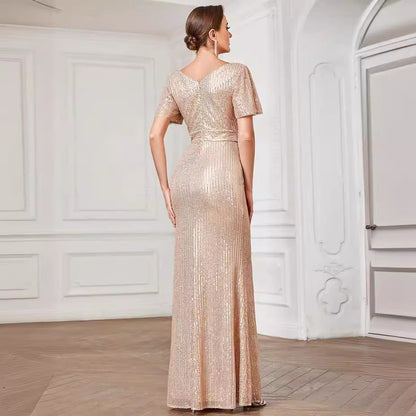 Sexy V Neck Sequ Floor Length Evening Dress Elegant Split Cocktail Party Party Dress by Ragazza