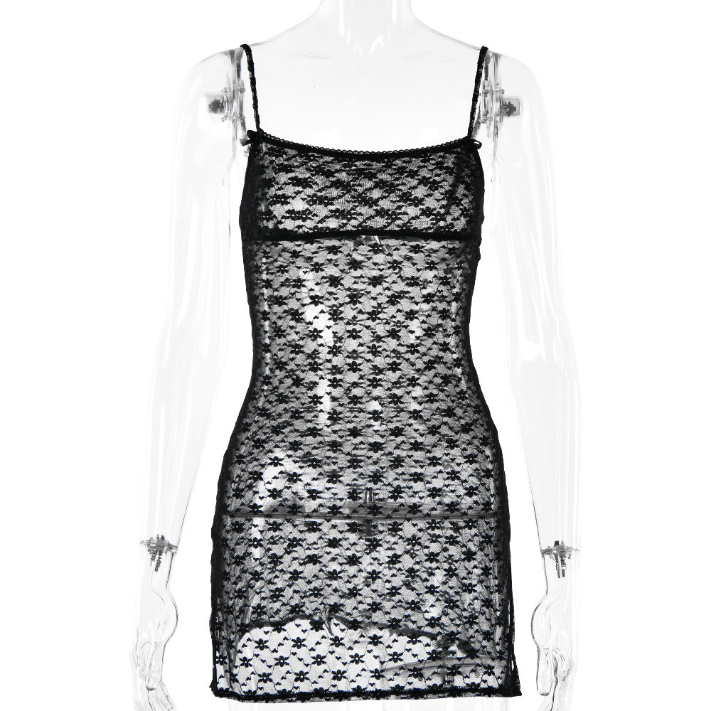 Summer See through Slit A Line Sexy Spaghetti Straps Sleeveless Short Dress by Ragazza
