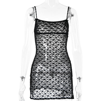 Summer See through Slit A Line Sexy Spaghetti Straps Sleeveless Short Dress by Ragazza
