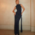 Sleeveless Half Turtleneck Sexy Bright Silk Stitching Ribbon Slim Fit Elegant Dress  DestGlow