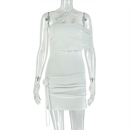 Women Clothing Micro Transparent Splicing Package Hip Dress One Shoulder Tube Top Asymmetric Dress by Ragazza
