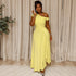 Women Clothing Solid Color Design Fitted Waist Pleated A line Dress Diagonal Collar Sleeveless Open Shoulder Maxi Dress by Ragazza