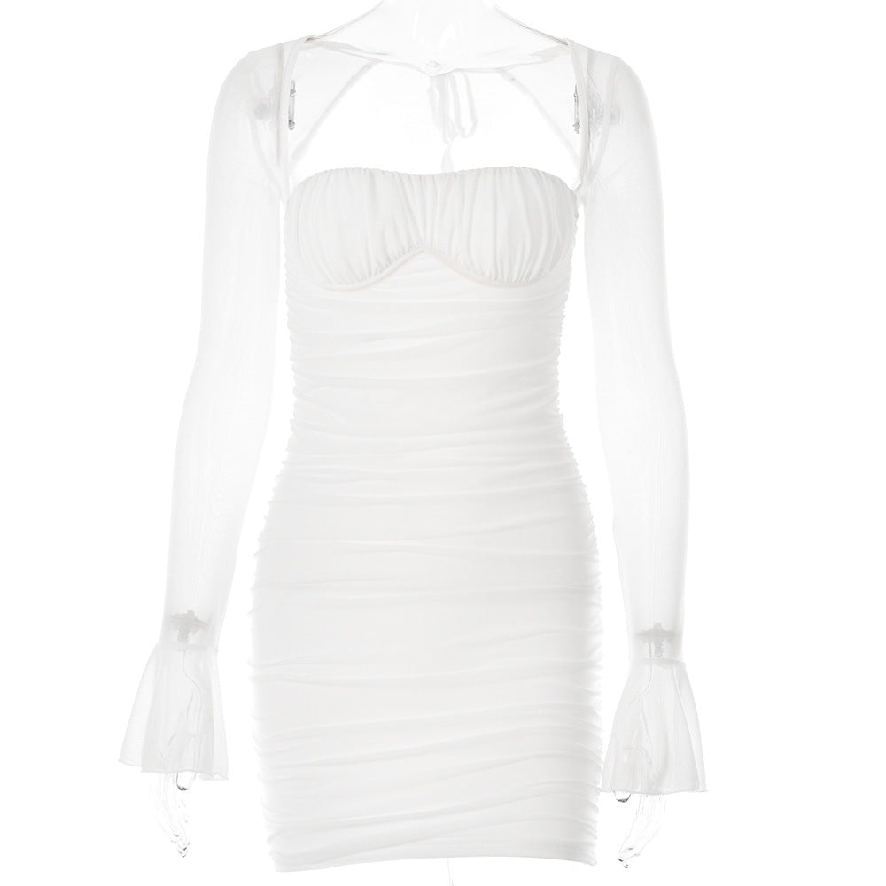 Sexy Tight Dress Autumn Winter Fashionable See through Long Sleeve Backless Hip Dress by Ragazza