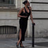 Sexy Personalized Perforated Slim Fit Slimming Sleeveless Halter Bare Back U Collar Waist High Elastic Solid Color Dress by Ragazza