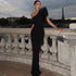 Dress Elegant Noble Solid Color Shoulder Stitching Feather Slim Slimming Long Evening Dress for Women by Ragazza