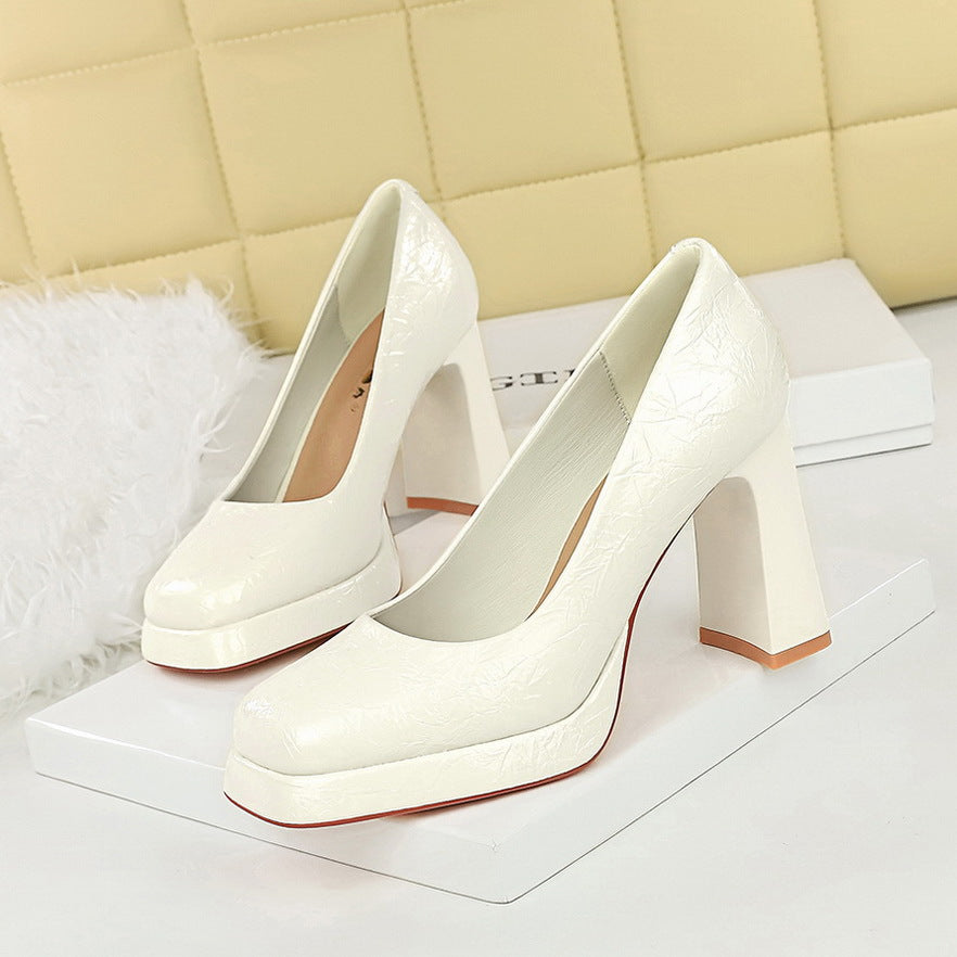Platform Square Toe Super High Heel Women Shoes Low Cut Chunky Heel Shoes Graceful High Heels  DestGlow