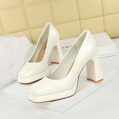 Platform Square Toe Super High Heel Women Shoes Low Cut Chunky Heel Shoes Graceful High Heels  DestGlow
