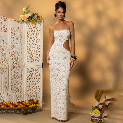 Summer Sexy Lace Hollow Out Cutout Split Women Tube Top Dress by Ragazza